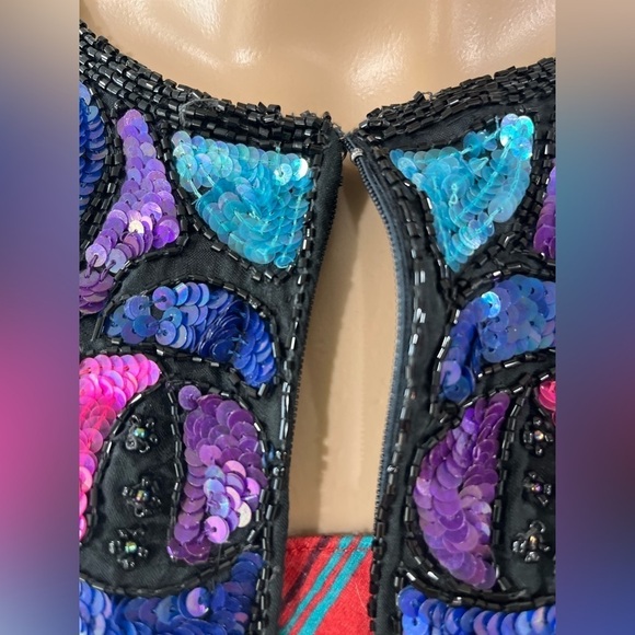 VTG Jean for Joseph Le Bon Sequin Jacket Sz LG Multicolor shapes 100% Silk Pads - Picture 3 of 9
